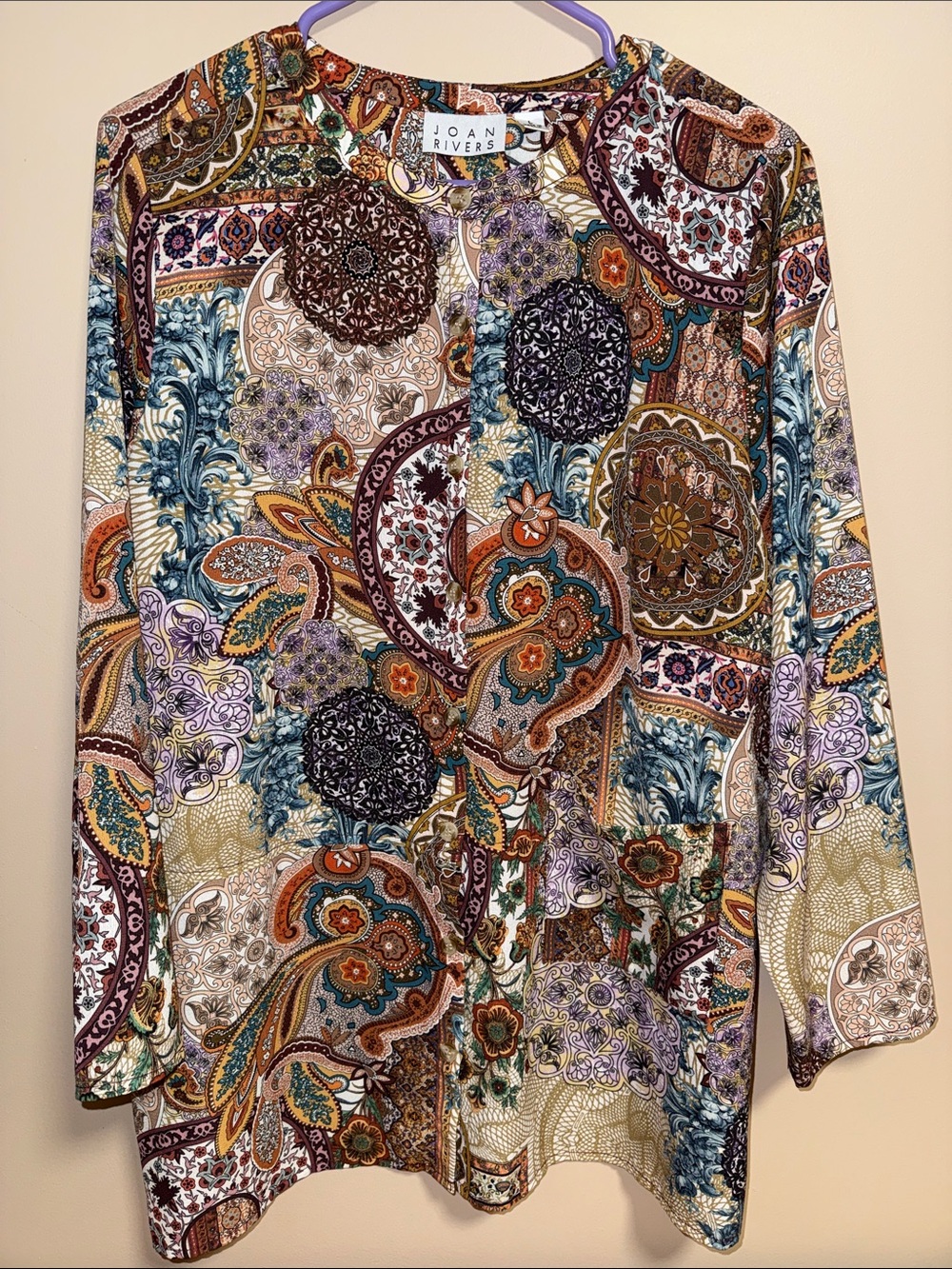Joan Rivers Multi-Color Paisley & Medallion Long Sleeve Top